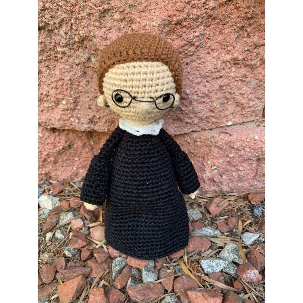 Handmade Crocheted RBG Doll Plushie Ruth Bader Ginsburg Stuffed Doll - Picture 2 of 3